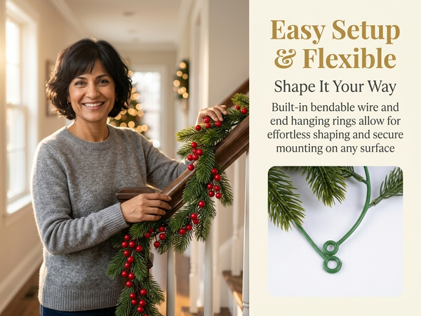 HASTHIP 5.9ft Artificial Pine Christmas Garland with Pine Cones, Flexible Vine and Hanging Rings