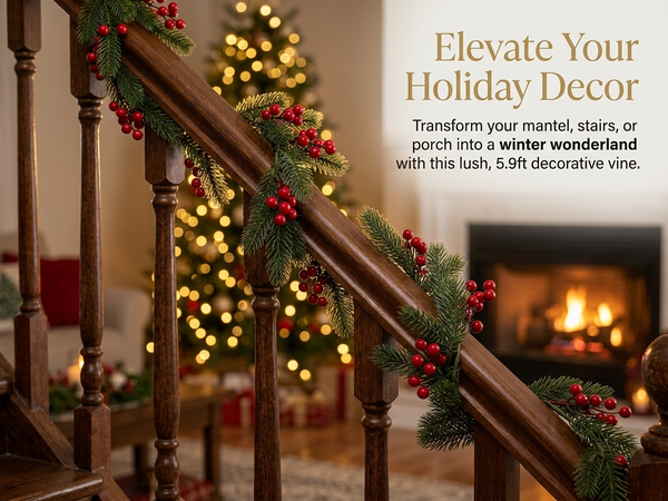 HASTHIP 5.9ft Artificial Pine Christmas Garland with Pine Cones, Flexible Vine and Hanging Rings