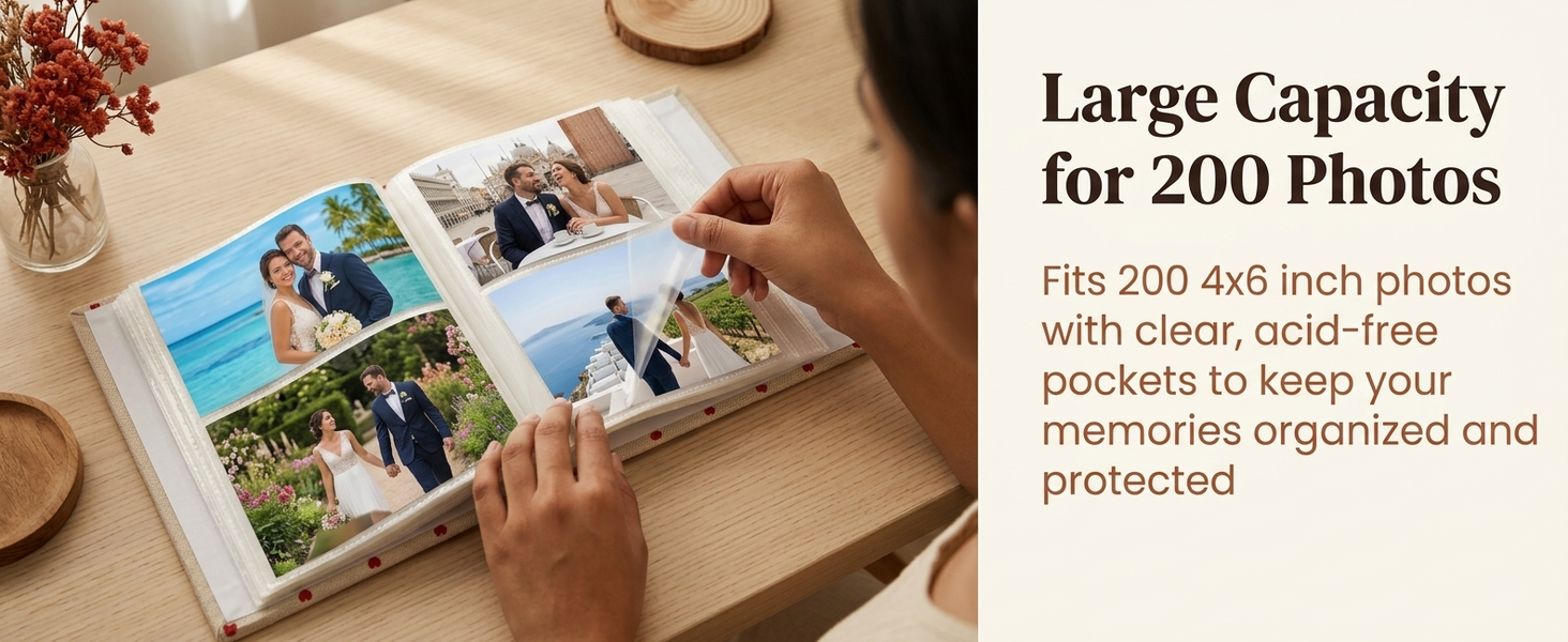 HASTHIP Mini Linen Cover Photo Album with Clear Pockets and Front Window for Personalisation