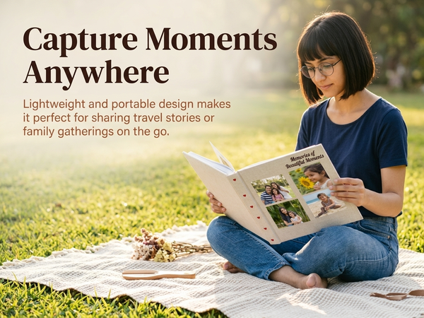 HASTHIP Mini Linen Cover Photo Album with Clear Pockets and Front Window for Personalisation