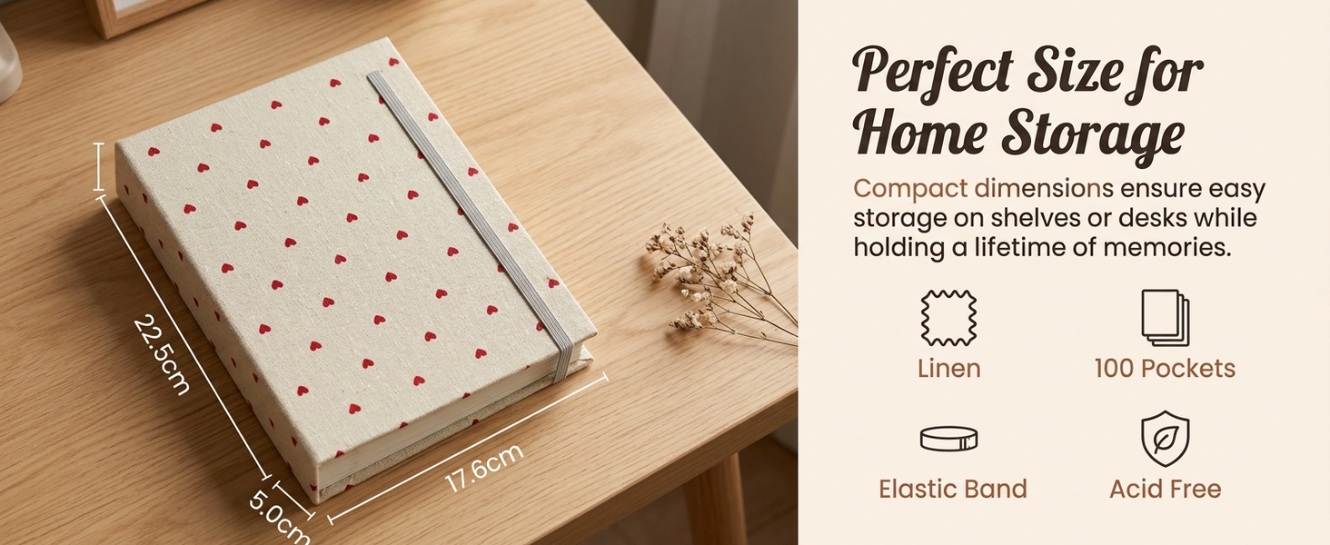 HASTHIP Mini Linen Cover Photo Album with Clear Pockets and Front Window for Personalisation