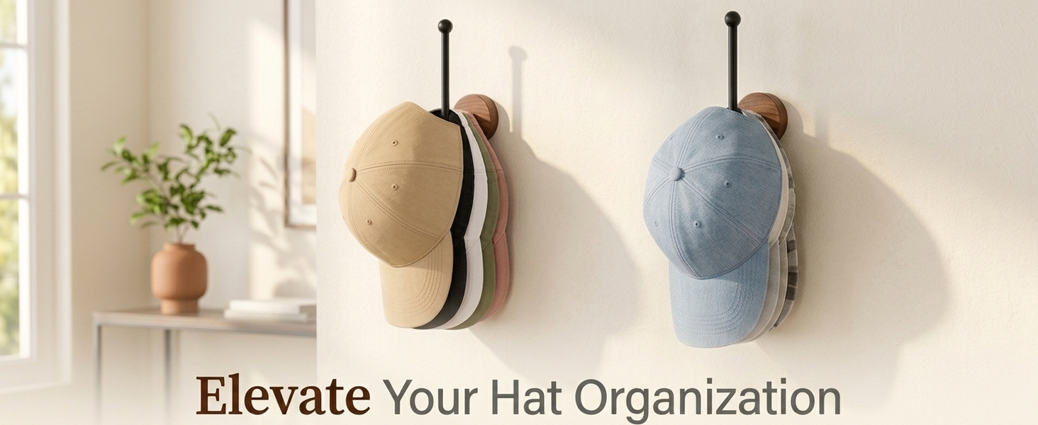 HASTHIP L-Shaped Wood and Metal Wall Hat Hooks with Hidden Screw Mounting for Caps and Hair Accessories