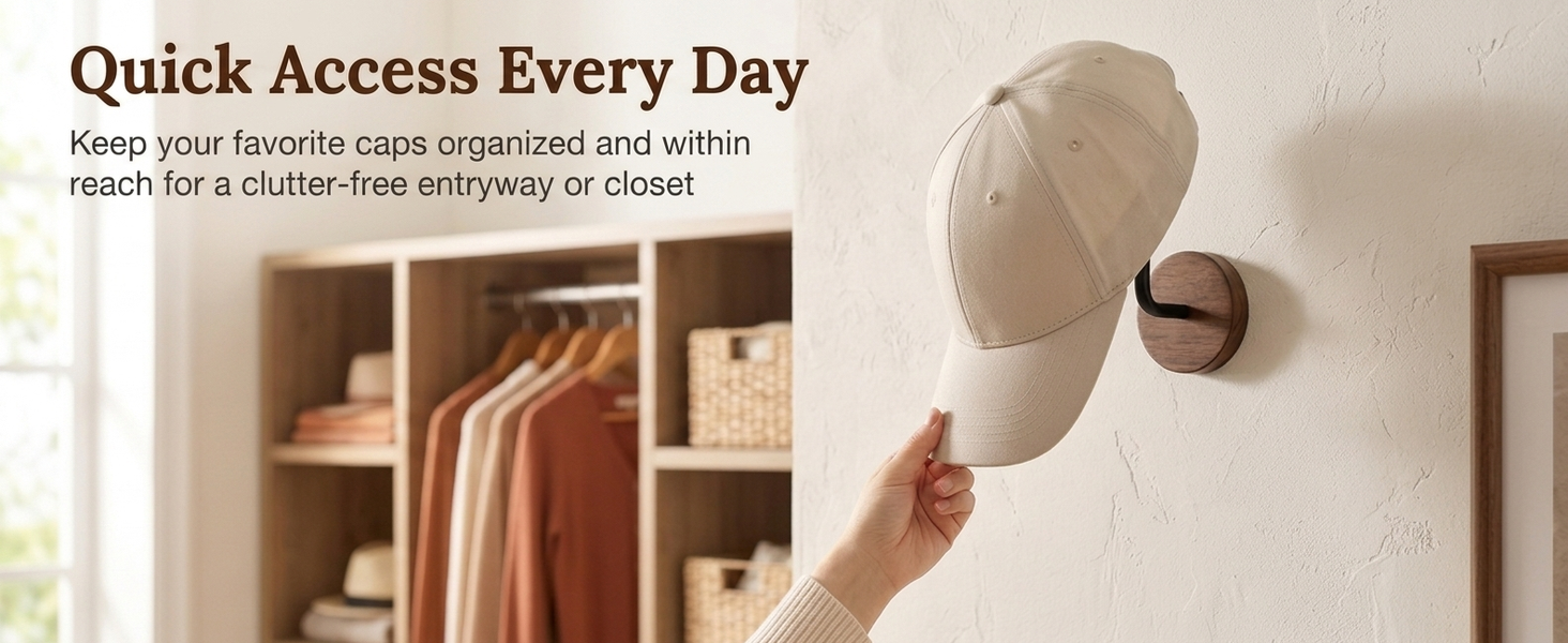 HASTHIP L-Shaped Wood and Metal Wall Hat Hooks with Hidden Screw Mounting for Caps and Hair Accessories