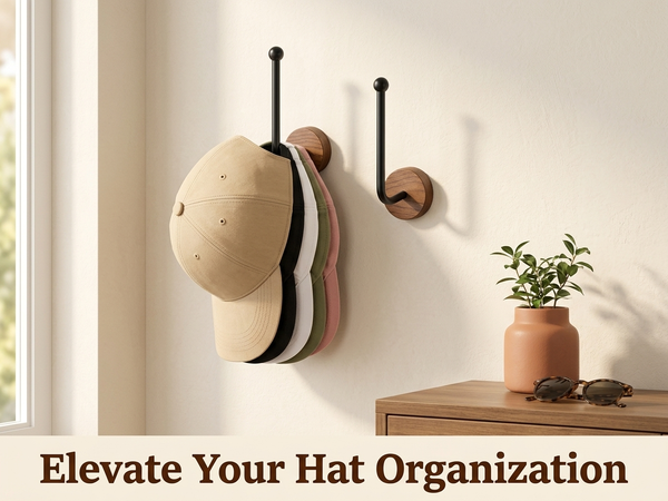 HASTHIP L-Shaped Wood and Metal Wall Hat Hooks with Hidden Screw Mounting for Caps and Hair Accessories