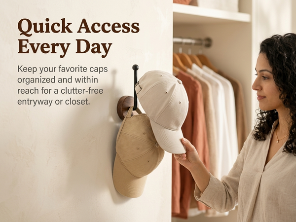 HASTHIP L-Shaped Wood and Metal Wall Hat Hooks with Hidden Screw Mounting for Caps and Hair Accessories