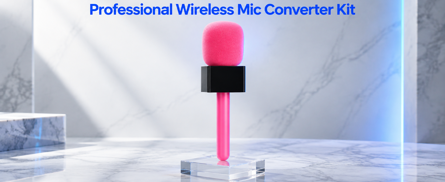 HASTHIP Handheld Microphone Adapter Kit Wireless Mic Converter Stick With Windscreen Logo