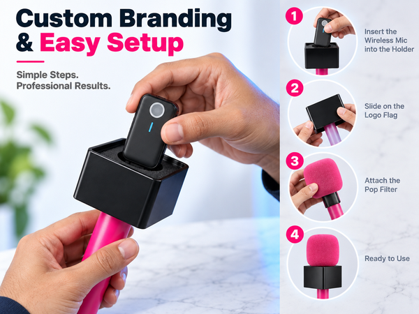 HASTHIP Handheld Microphone Adapter Kit Wireless Mic Converter Stick With Windscreen Logo
