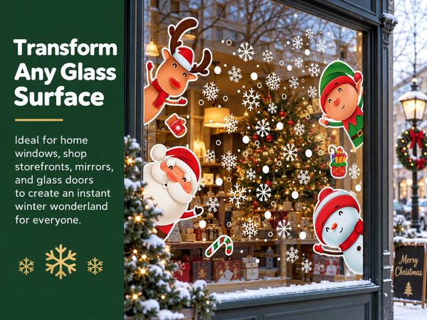 HASTHIP Christmas Window Clings, 4 Sheets with 46 Double-Sided Festive Decals for Smooth Glass