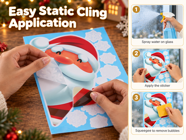 HASTHIP Christmas Window Clings, 4 Sheets with 46 Double-Sided Festive Decals for Smooth Glass