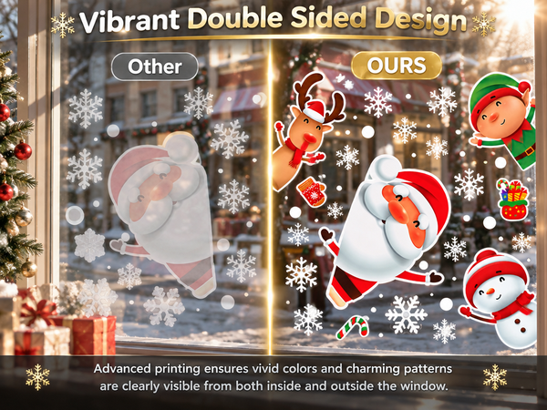 HASTHIP Christmas Window Clings, 4 Sheets with 46 Double-Sided Festive Decals for Smooth Glass