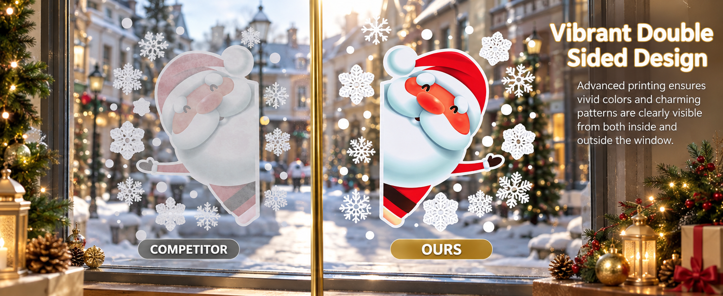 HASTHIP Christmas Window Clings, 4 Sheets with 46 Double-Sided Festive Decals for Smooth Glass