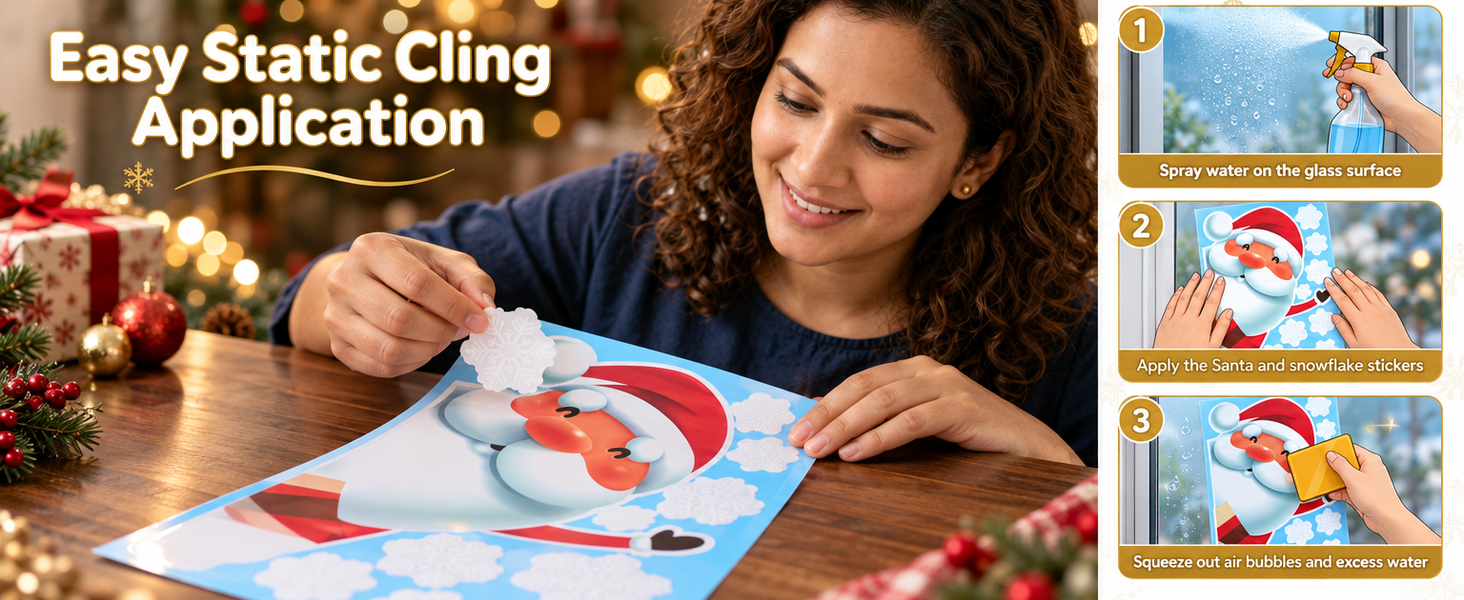HASTHIP Christmas Window Clings, 4 Sheets with 46 Double-Sided Festive Decals for Smooth Glass