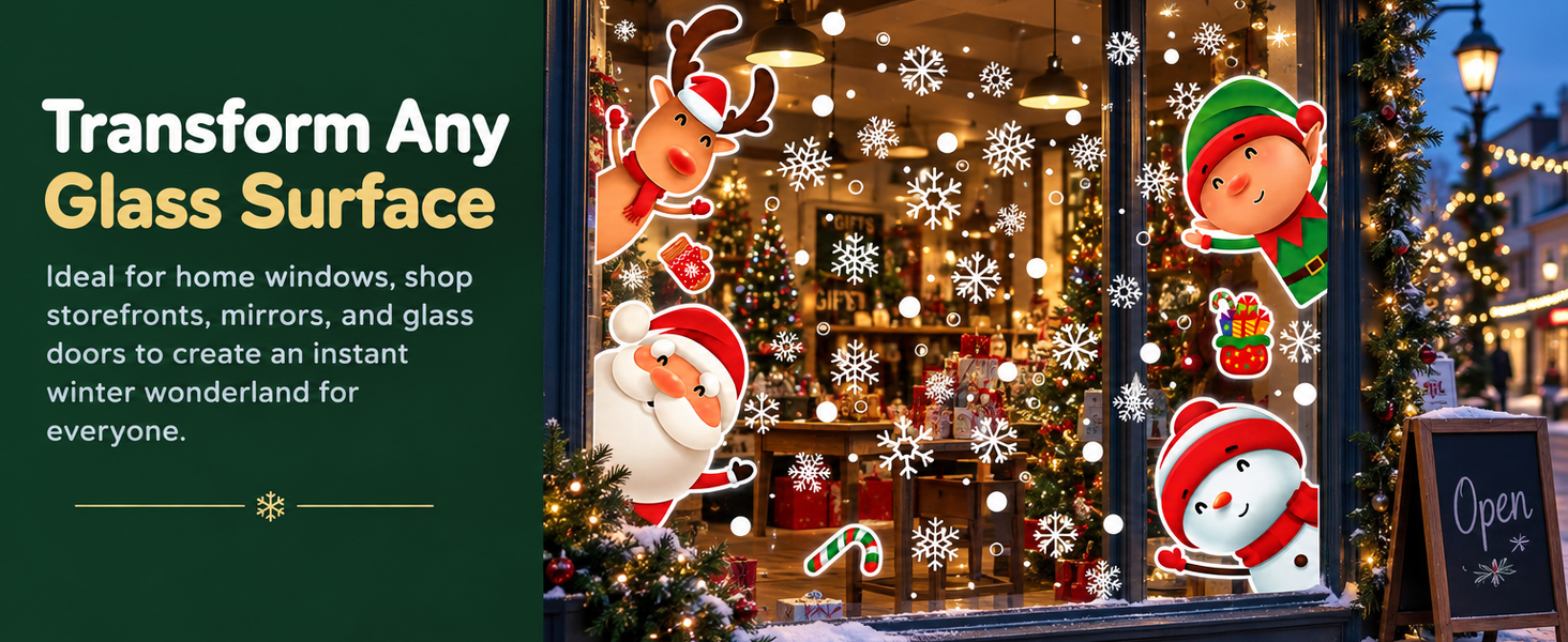 HASTHIP Christmas Window Clings, 4 Sheets with 46 Double-Sided Festive Decals for Smooth Glass