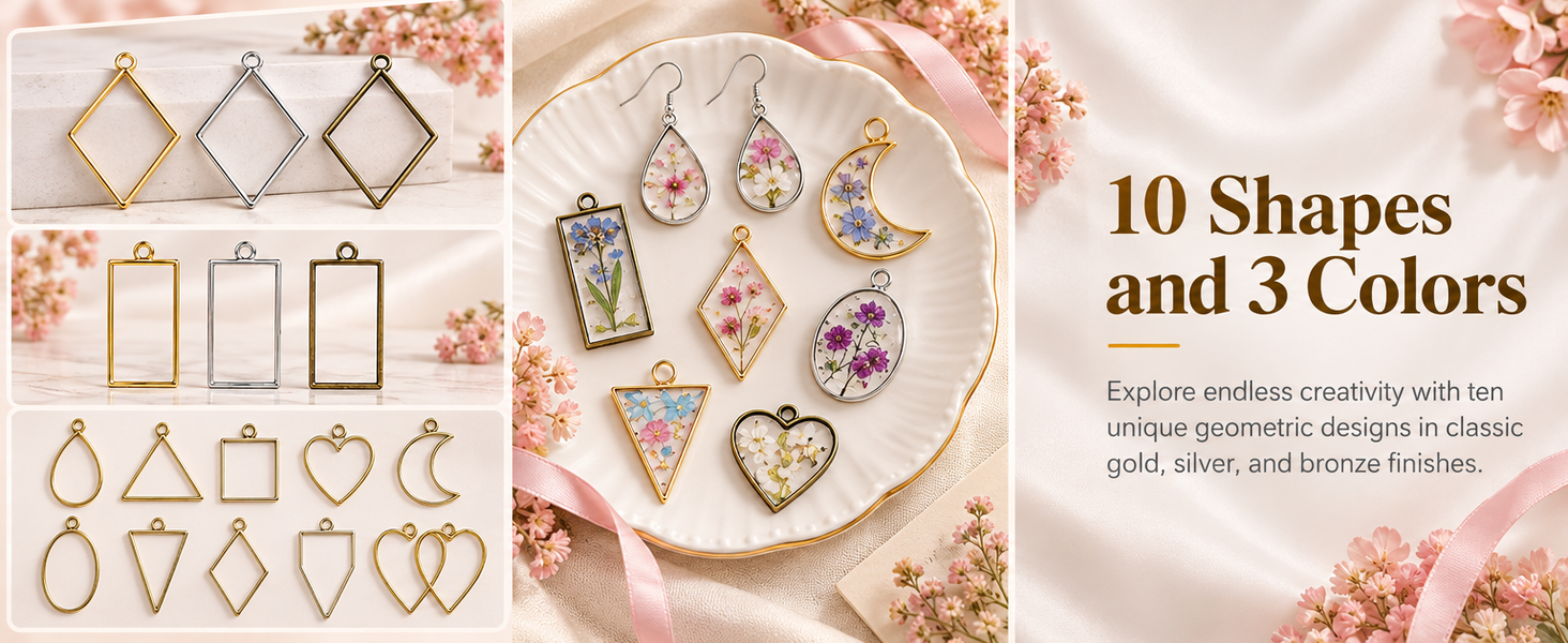 HASTHIP 180-Piece Open Bezel Resin Jewelry Kit with 10 Shapes, 3 Finishes and Earring Hooks