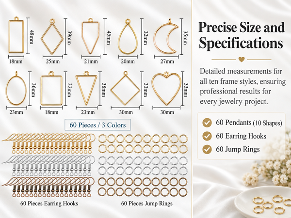 HASTHIP 180-Piece Open Bezel Resin Jewelry Kit with 10 Shapes, 3 Finishes and Earring Hooks