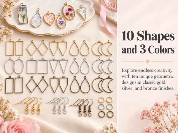 HASTHIP 180-Piece Open Bezel Resin Jewelry Kit with 10 Shapes, 3 Finishes and Earring Hooks