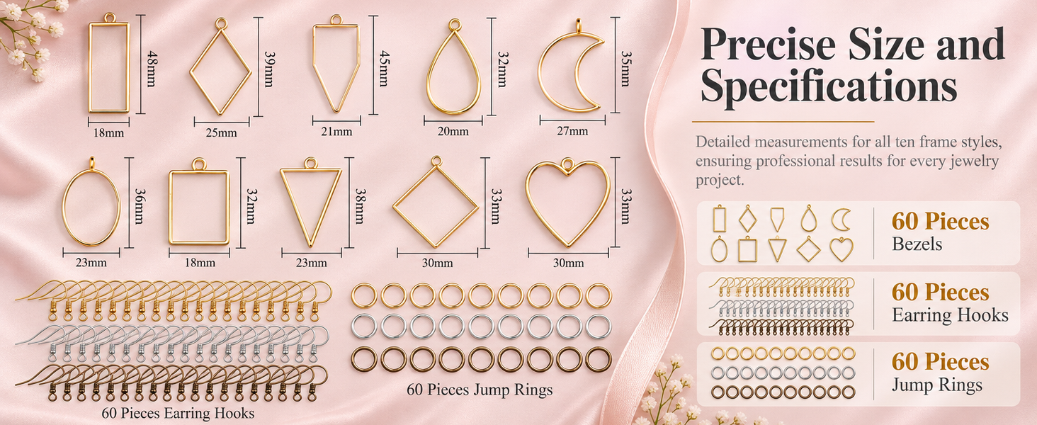 HASTHIP 180-Piece Open Bezel Resin Jewelry Kit with 10 Shapes, 3 Finishes and Earring Hooks