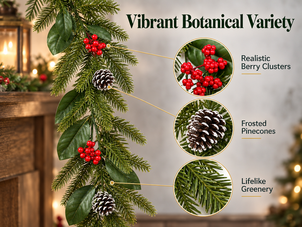 HASTHIP 3.2-Foot Artificial Christmas Garland with Red Berries, Pinecones and Bendable Wire Stem