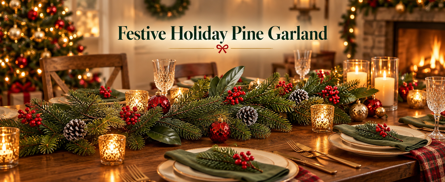 HASTHIP 3.2-Foot Artificial Christmas Garland with Red Berries, Pinecones and Bendable Wire Stem