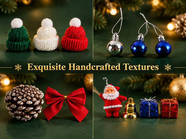 HASTHIP 17-Piece Christmas Ornament Set with Red and Green Glitter and Shatterproof Plastic