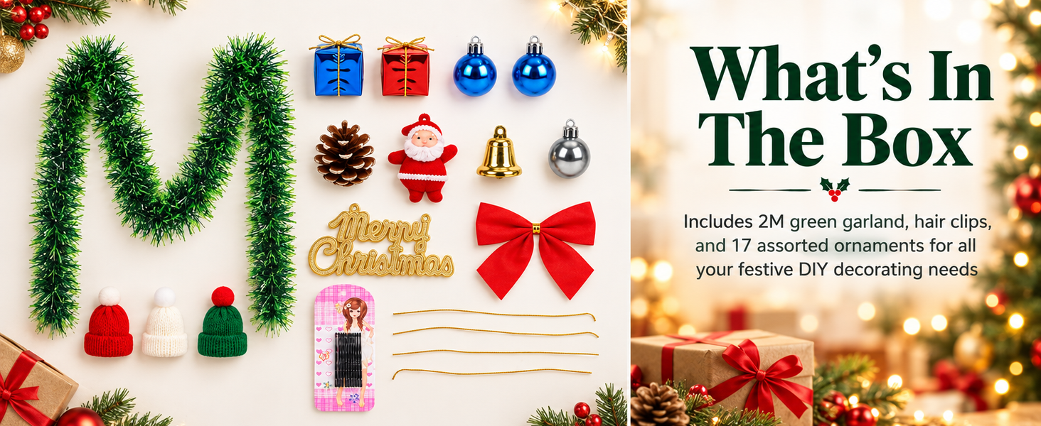 HASTHIP 17-Piece Christmas Ornament Set with Red and Green Glitter and Shatterproof Plastic