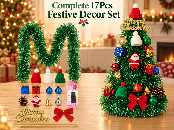 HASTHIP 17-Piece Christmas Ornament Set with Red and Green Glitter and Shatterproof Plastic
