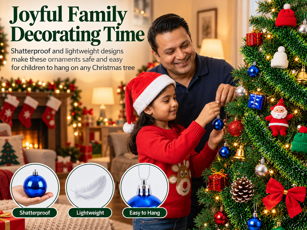 HASTHIP 17-Piece Christmas Ornament Set with Red and Green Glitter and Shatterproof Plastic