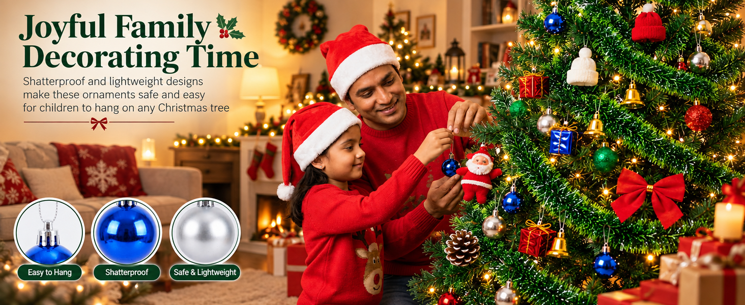 HASTHIP 17-Piece Christmas Ornament Set with Red and Green Glitter and Shatterproof Plastic