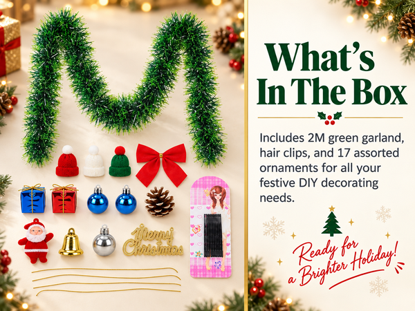 HASTHIP 17-Piece Christmas Ornament Set with Red and Green Glitter and Shatterproof Plastic