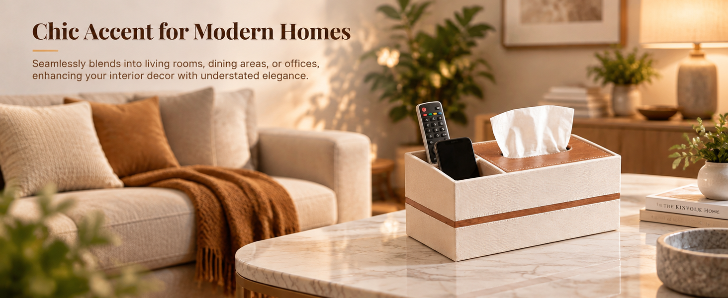 HASTHIP Rectangular PU Leather Tissue Box Cover with Remote Compartments, 9.4 x 5.1 x 3.5 Inches