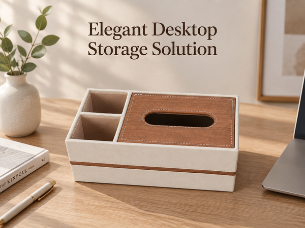 HASTHIP Rectangular PU Leather Tissue Box Cover with Remote Compartments, 9.4 x 5.1 x 3.5 Inches