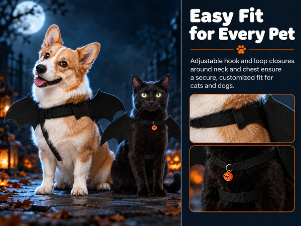 Qpets Bat Wing Costume for Cats and Small Dogs, 5mm Felt with Bell and Adjustable Straps