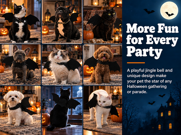 Qpets Bat Wing Costume for Cats and Small Dogs, 5mm Felt with Bell and Adjustable Straps