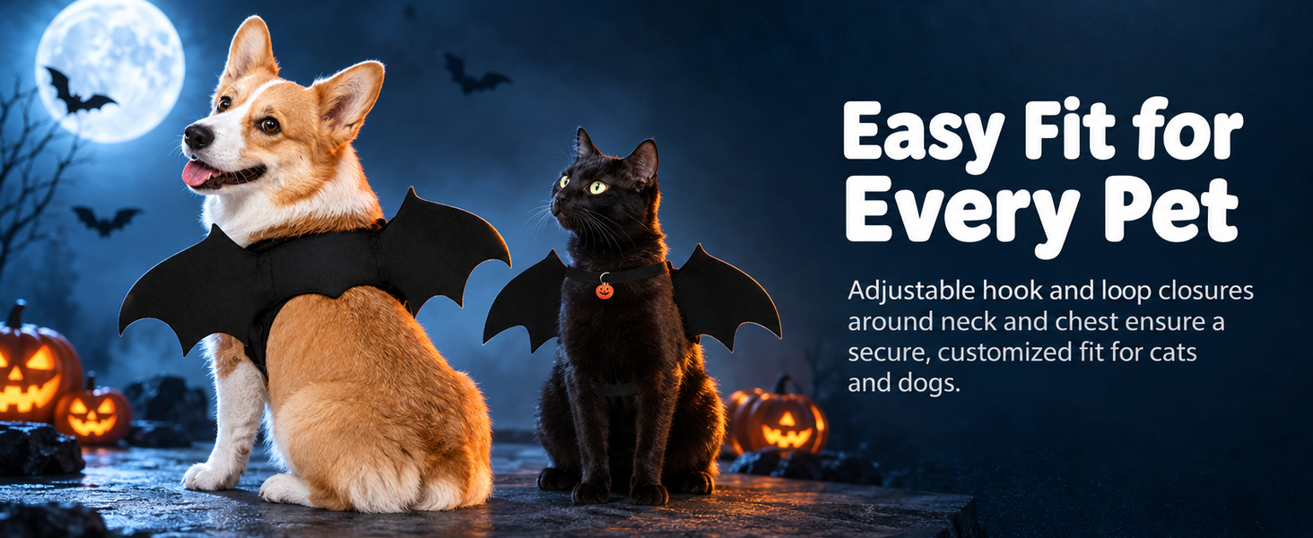 Qpets Bat Wing Costume for Cats and Small Dogs, 5mm Felt with Bell and Adjustable Straps