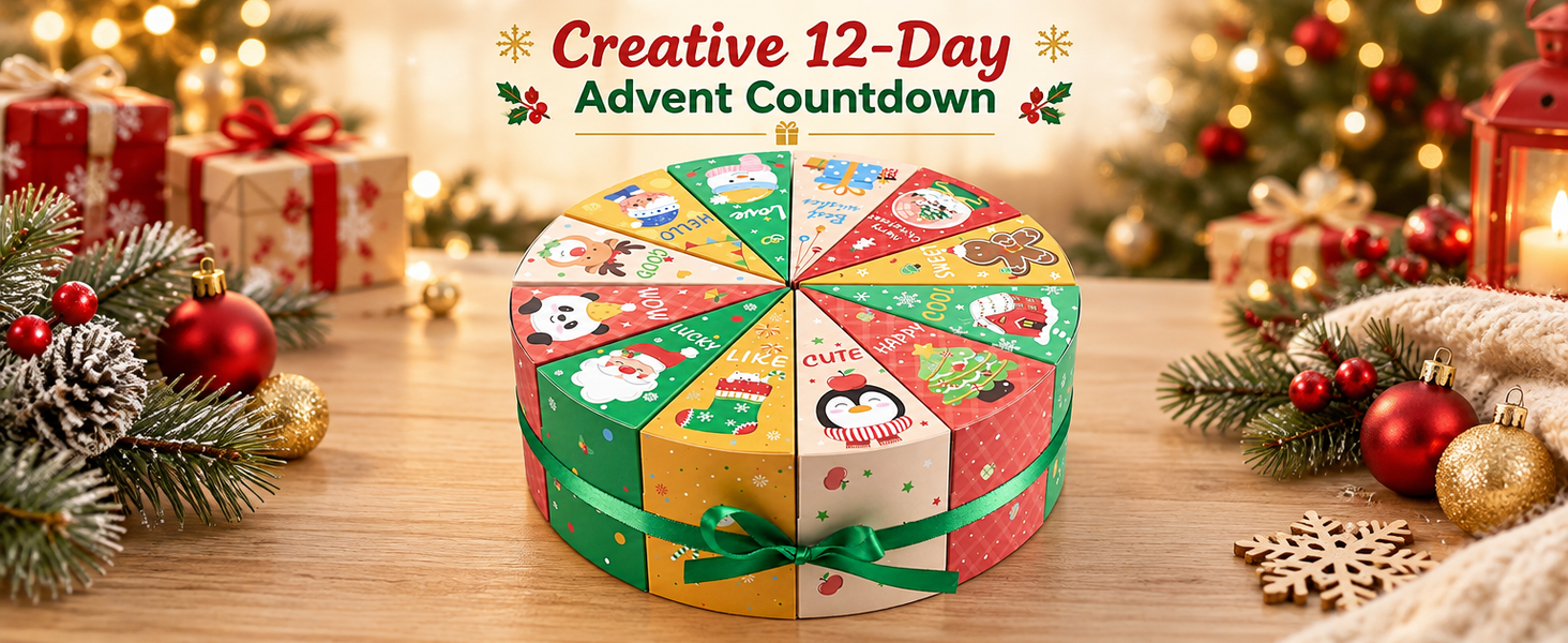 HASTHIP 12-Day Advent Calendar Box Set, Flat-Pack Paperboard with 12 Compartments and Ribbon