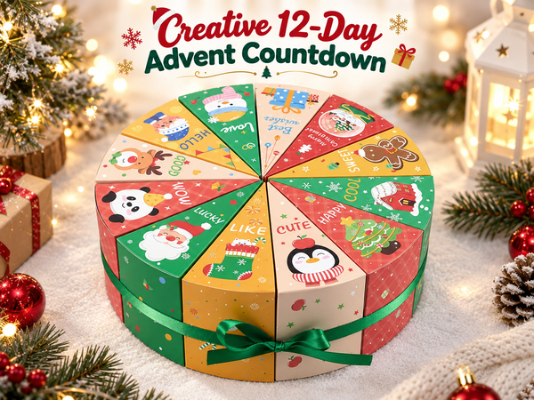 HASTHIP 12-Day Advent Calendar Box Set, Flat-Pack Paperboard with 12 Compartments and Ribbon