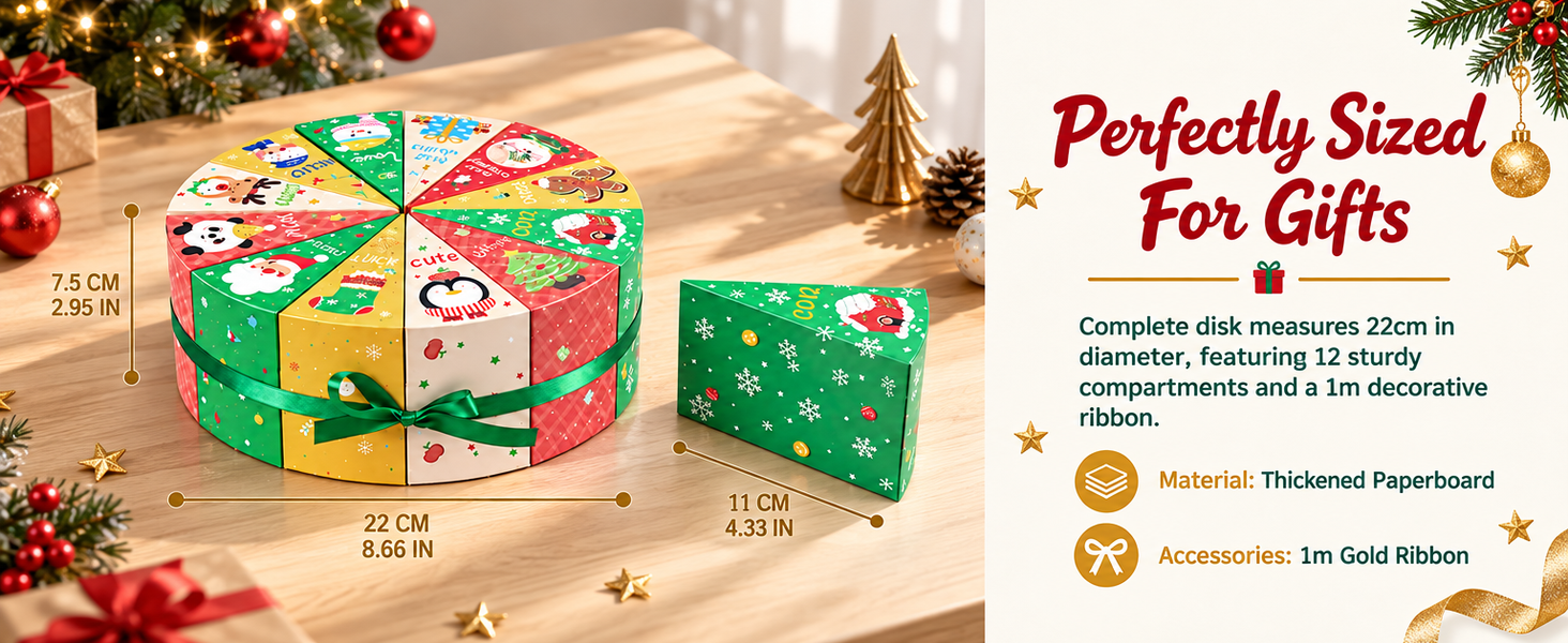 HASTHIP 12-Day Advent Calendar Box Set, Flat-Pack Paperboard with 12 Compartments and Ribbon