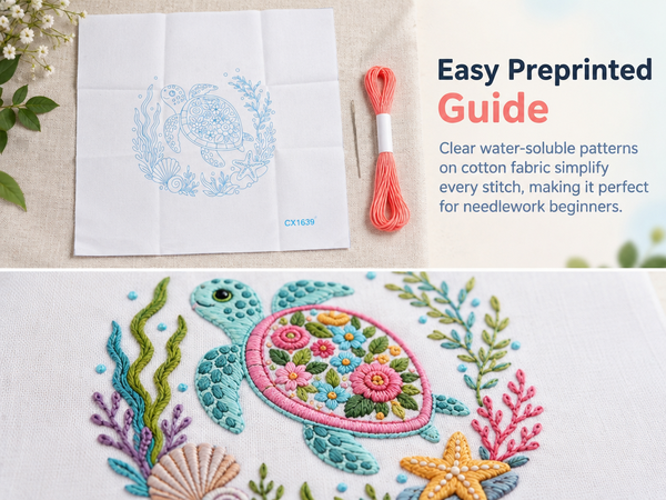 HASTHIP Embroidery Kit with 7.9 Inch PP Hoop, Printed Cotton Canvas and Colorful Threads