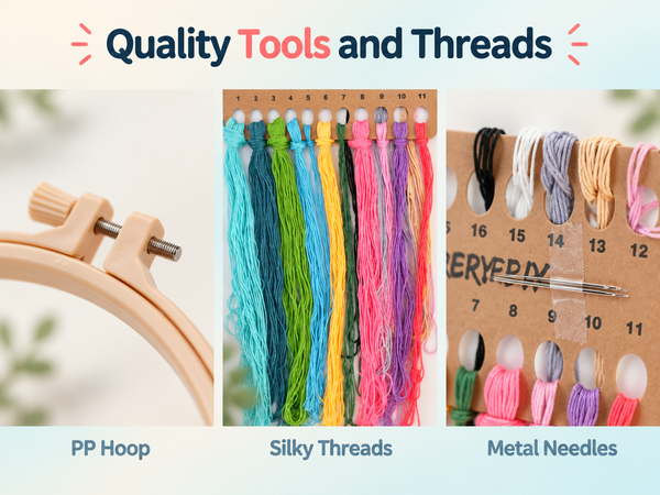 HASTHIP Embroidery Kit with 7.9 Inch PP Hoop, Printed Cotton Canvas and Colorful Threads