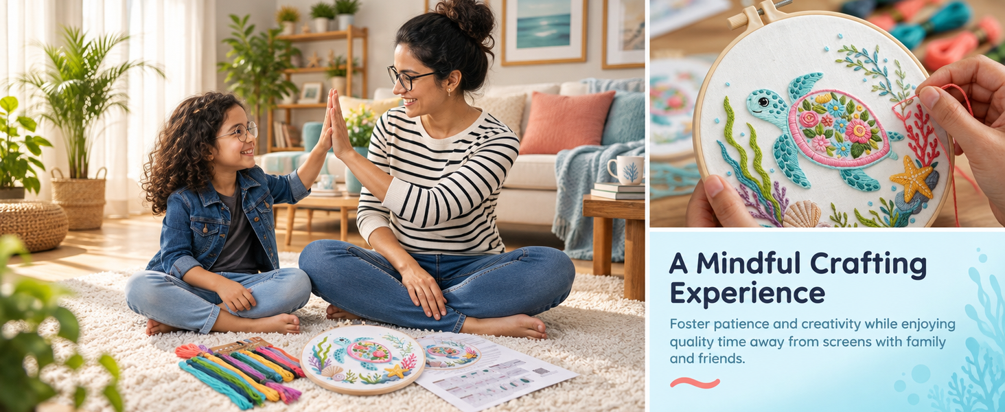 HASTHIP Embroidery Kit with 7.9 Inch PP Hoop, Printed Cotton Canvas and Colorful Threads