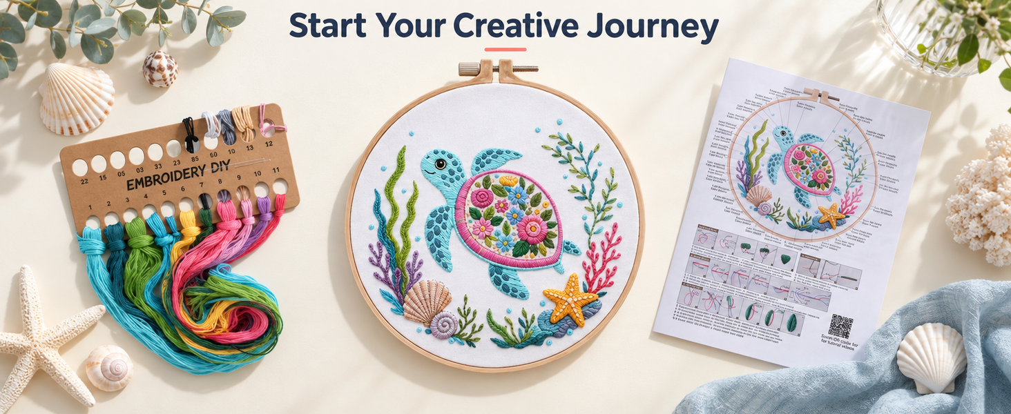 HASTHIP Embroidery Kit with 7.9 Inch PP Hoop, Printed Cotton Canvas and Colorful Threads
