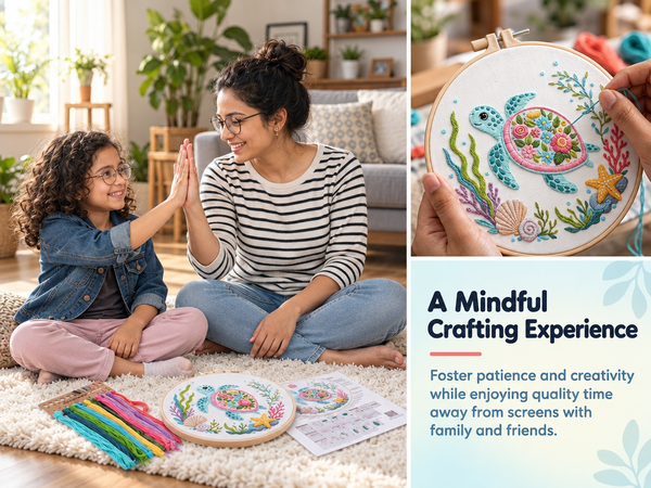 HASTHIP Embroidery Kit with 7.9 Inch PP Hoop, Printed Cotton Canvas and Colorful Threads