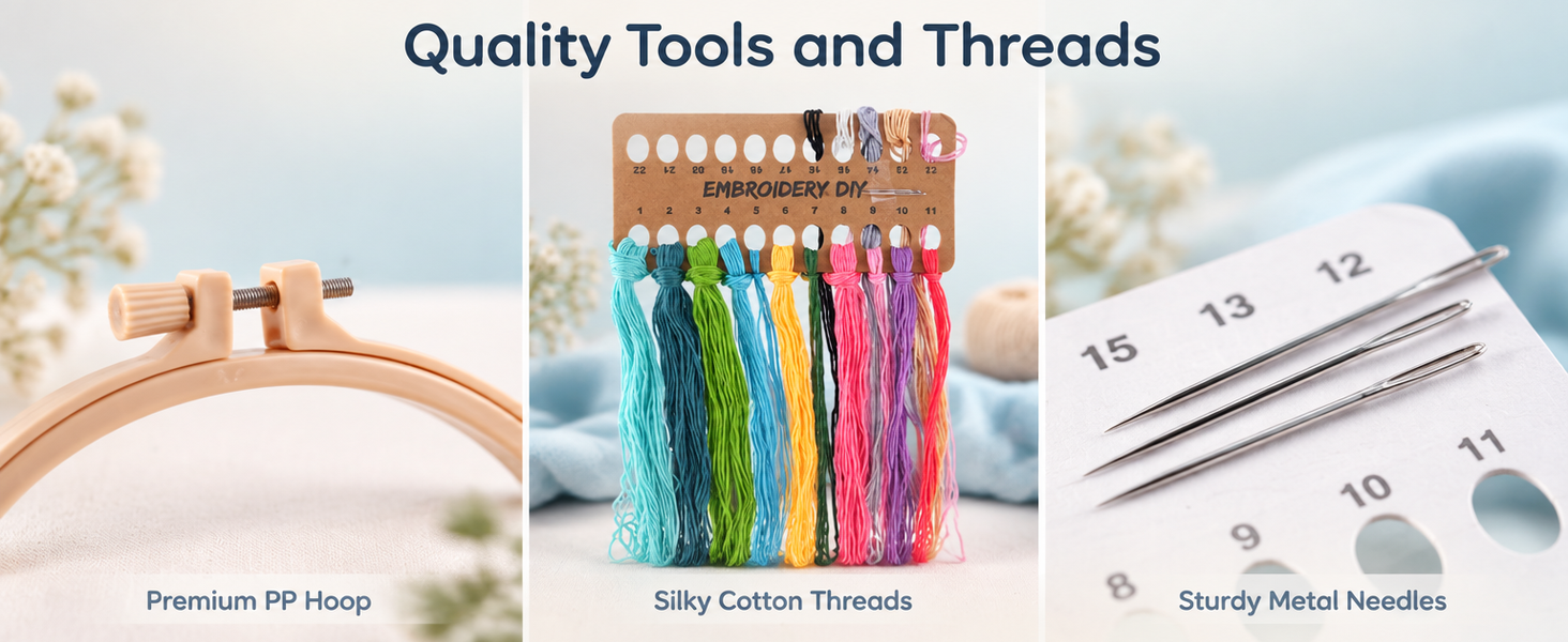 HASTHIP Embroidery Kit with 7.9 Inch PP Hoop, Printed Cotton Canvas and Colorful Threads