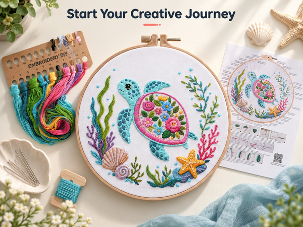 HASTHIP Embroidery Kit with 7.9 Inch PP Hoop, Printed Cotton Canvas and Colorful Threads