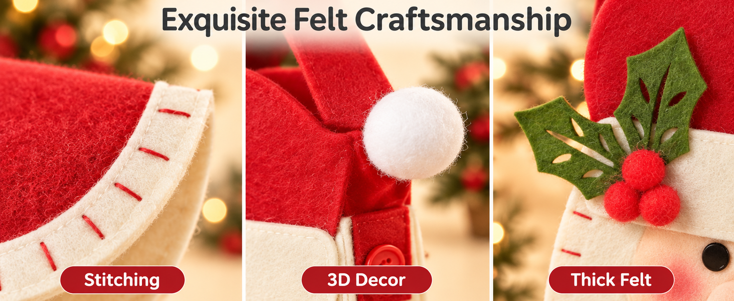 HASTHIP Christmas Felt Treat Bag with Wide Handle, Reinforced Base and Reindeer, Santa and Snowman Pattern