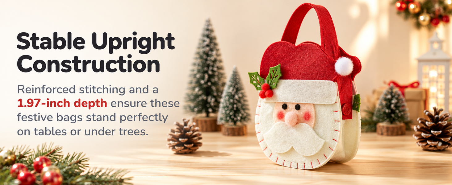 HASTHIP Christmas Felt Treat Bag with Wide Handle, Reinforced Base and Reindeer, Santa and Snowman Pattern