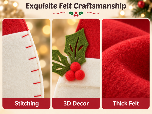 HASTHIP Christmas Felt Treat Bag with Wide Handle, Reinforced Base and Reindeer, Santa and Snowman Pattern