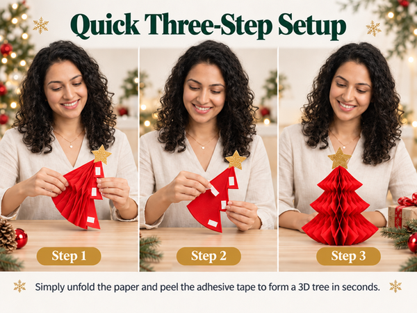 HASTHIP 6-Piece Paper Christmas Tree Decorations with Honeycomb Design, Gold Stars and Two Sizes