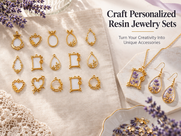 HASTHIP 16Pcs Gold Alloy Open Back Bezel Pendants Set Come with 8 Styles of Hollow Charm