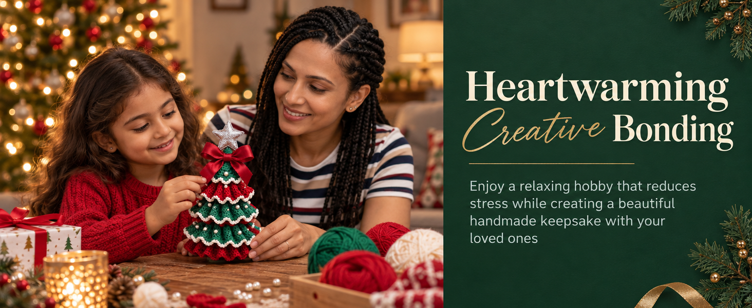 HASTHIP DIY Crochet Christmas Tree Kit with Hook, Soft Yarn, Pearls, Bows and Beginner Instructions